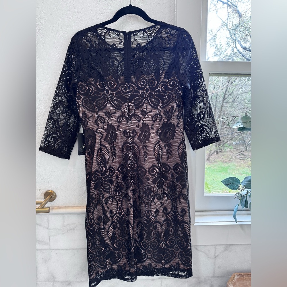 Adrianna Papell Black Lace Cocktail Dress Size 6 Nude Lined Sheath NWT